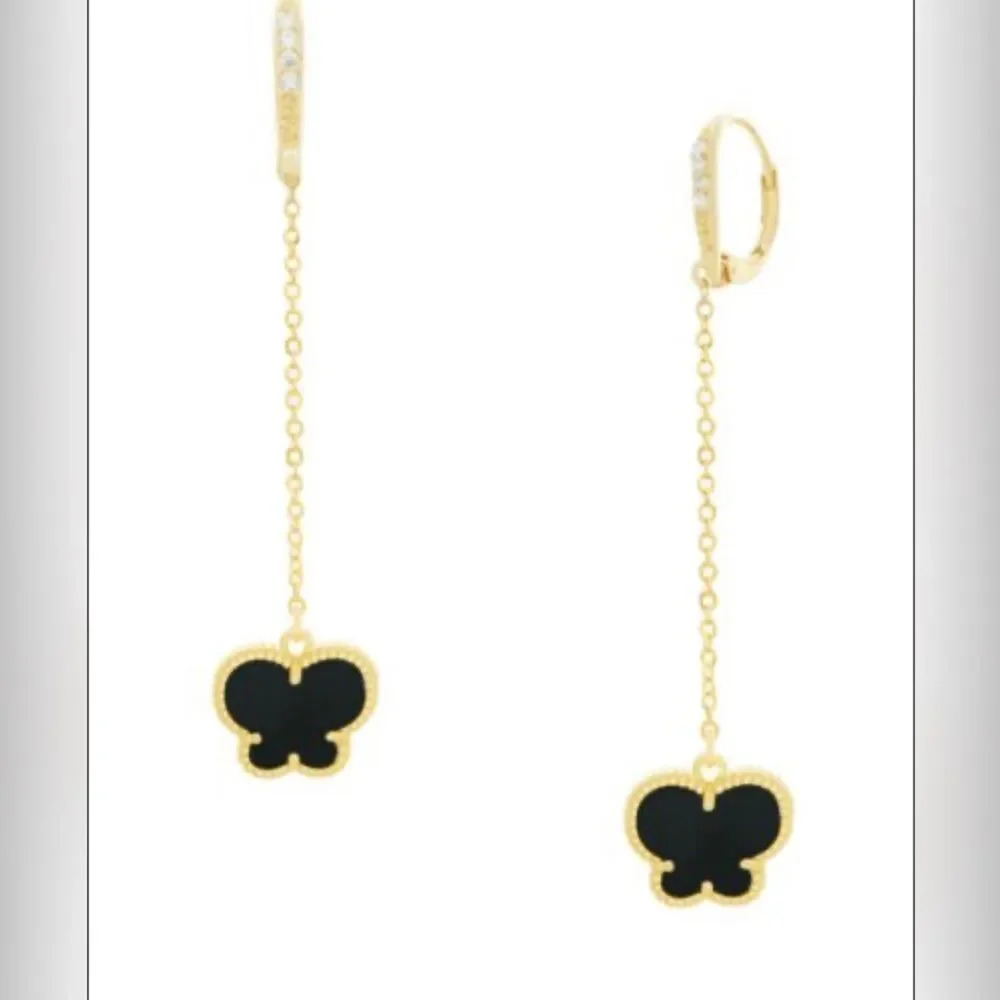 Butterfly 14K Goldplated & Onyx Drop Earrings
